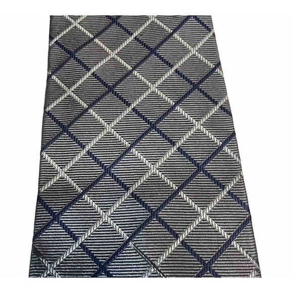 Brooks Brothers Power Silk Tie Gray Navy Blue Plaid Woven in England 3.75" - Picture 2 of 5